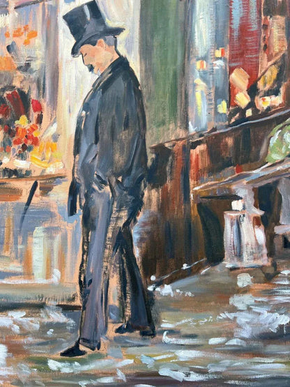 art peinture huile sur toile personnage homme en fraque et chapeau haut de forme d'après Manet