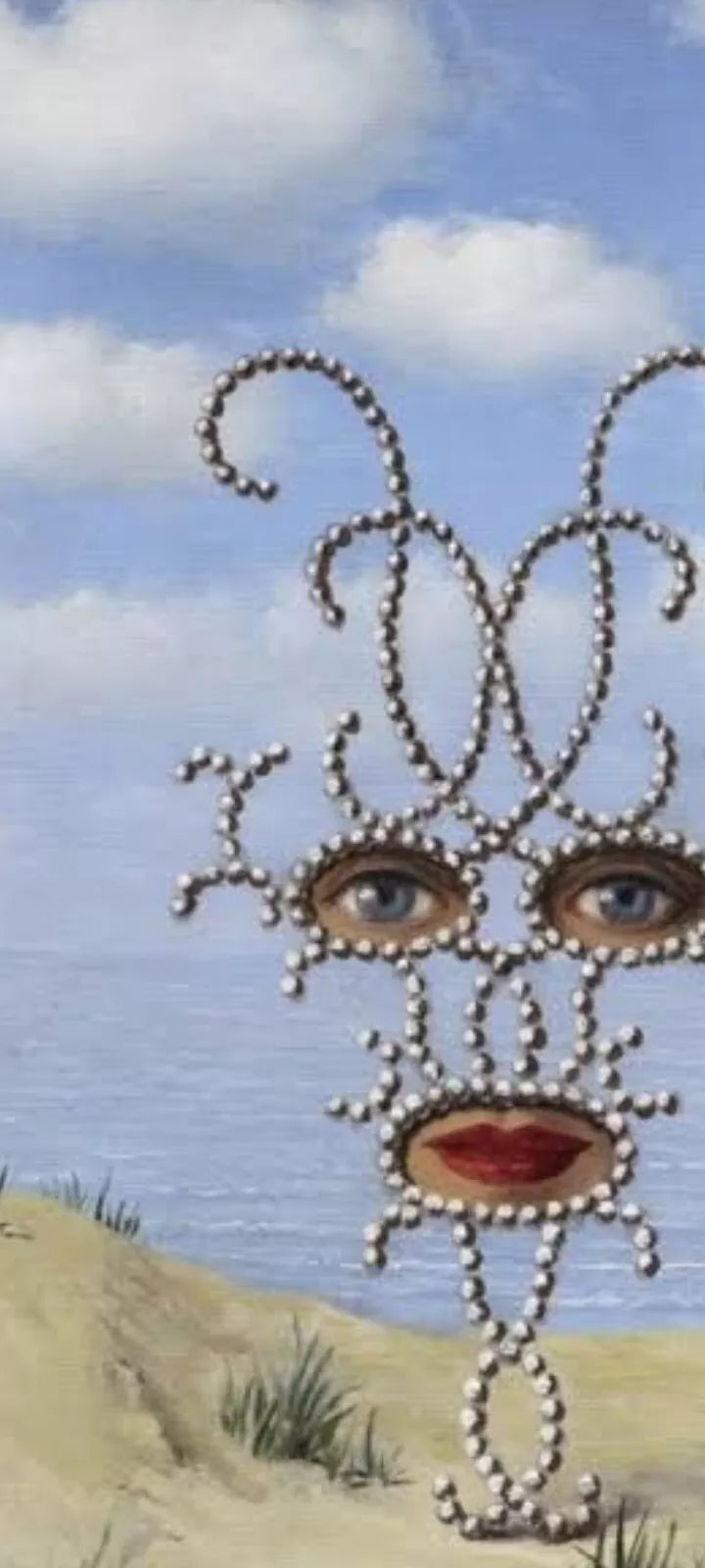 art-surréalisme-portrait-femme-yeux-bouche-peinture-huile sur toile-d'apres Magritte