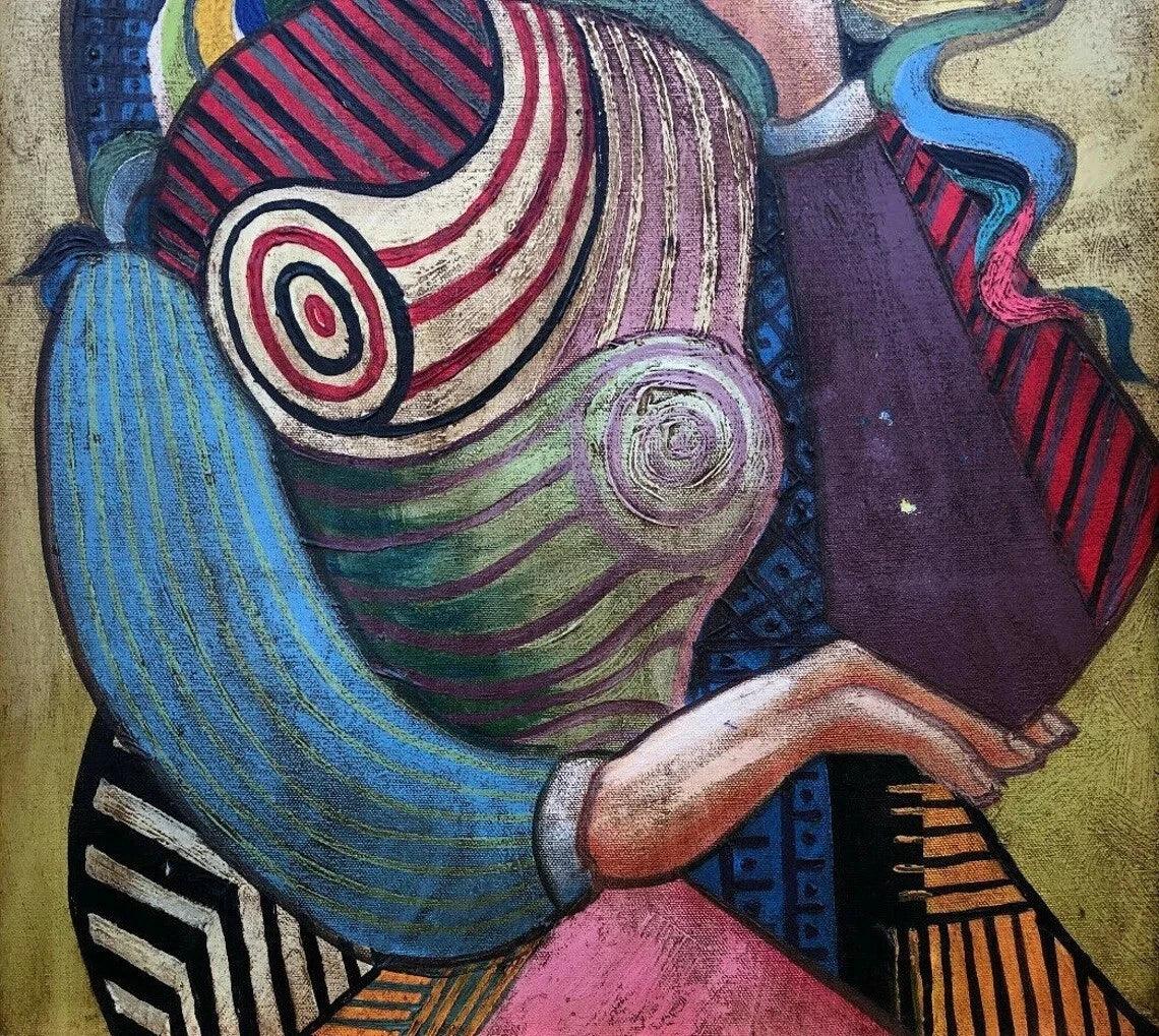 art-decoration-tableau-peinture-huile-toile-portrait-feminin-femme-muticolor - Kikooyou Art Gallery