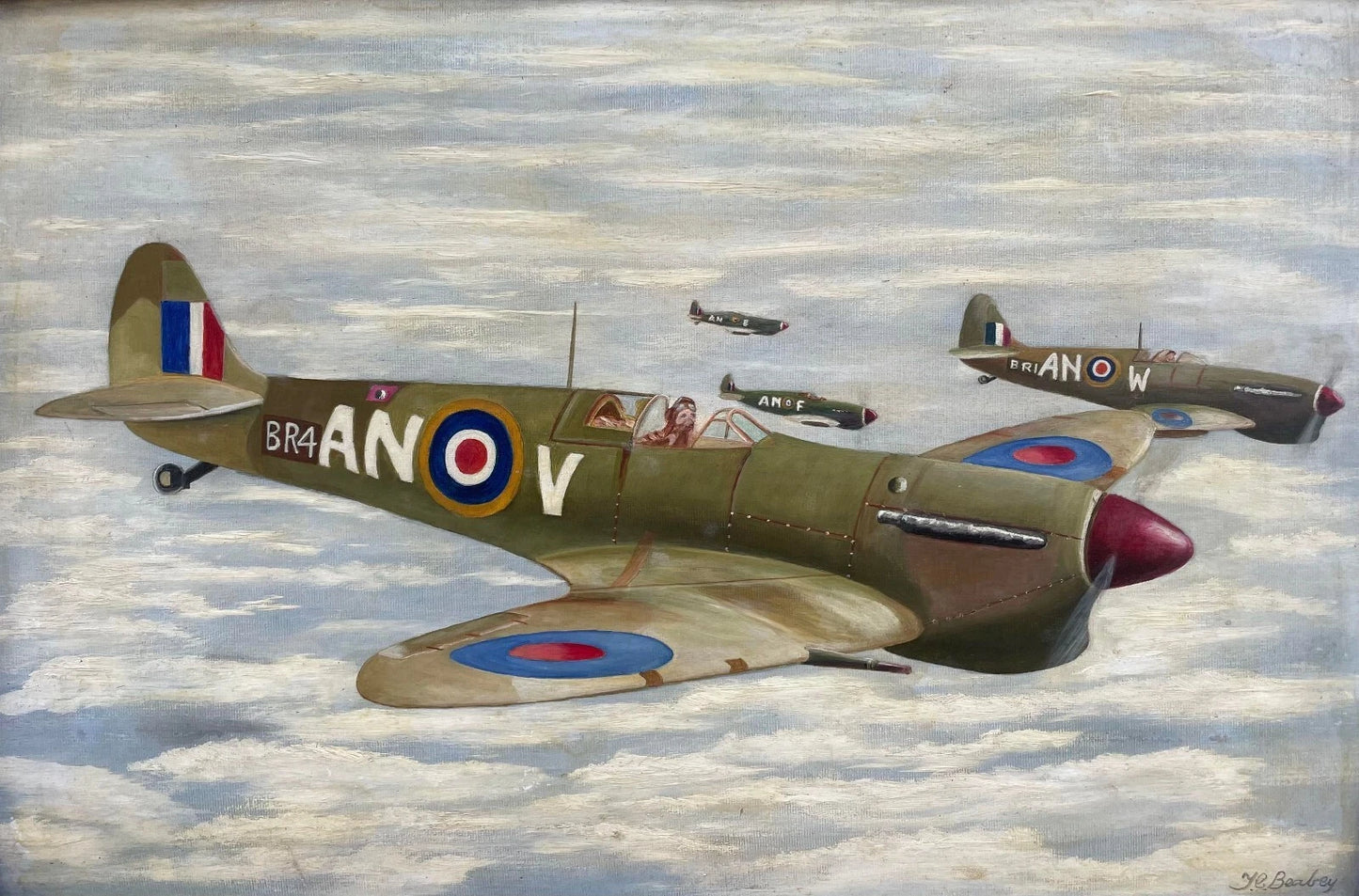 art-decoration-tableau-peinture-huile-toile-scene-guerre-aerienne-Spitfires
