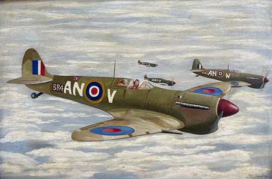 art-decoration-tableau-peinture-huile-toile-scene-guerre-aerienne-Spitfires