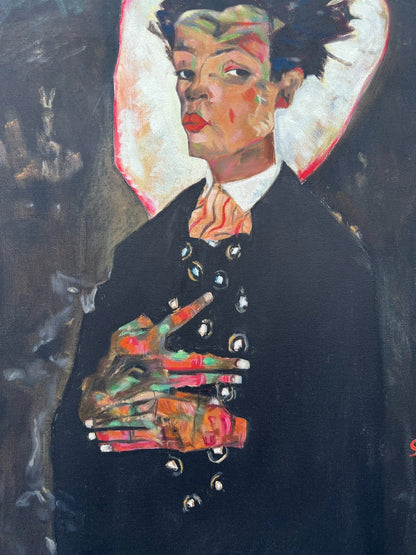 art-decoration-tableau-peinture-huile-toile-moderne-portrait-homme-d'apres Egon Schiele