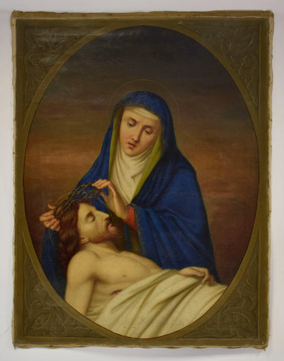 Vers 1850-1900, Tableau ancien "Pietà à la couronne d'épines", huile, 92 x 71,5 cm