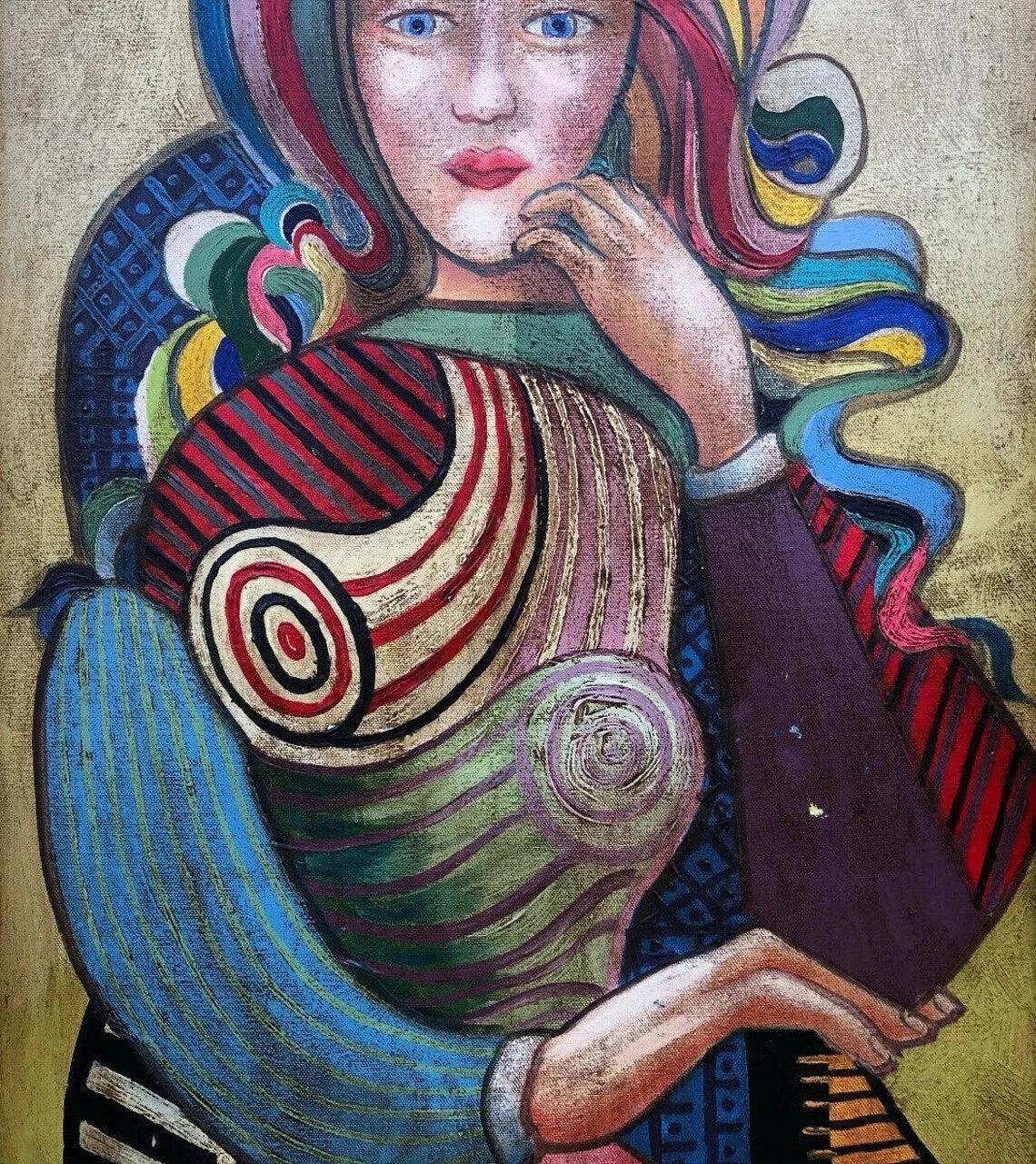 art-decoration-tableau-peinture-huile-toile-portrait-feminin-femme-muticolor - Kikooyou Art Gallery