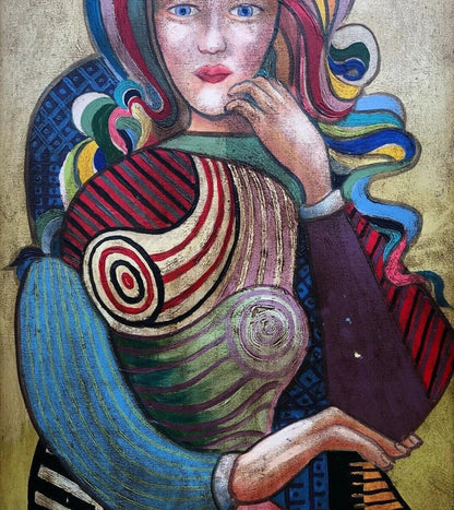 art-decoration-tableau-peinture-huile-toile-portrait-feminin-femme-muticolor - Kikooyou Art Gallery