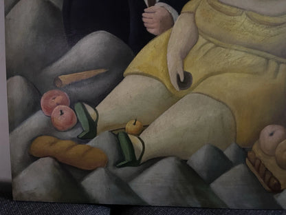art-decoration-tableau-peinture-huile-toile-scene-picnic-fat-d'apres Botero
