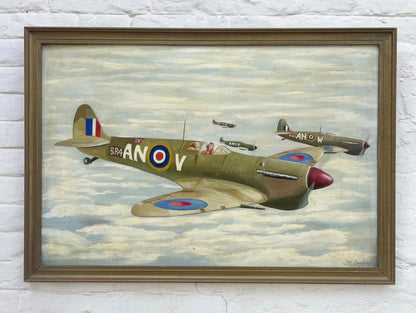 art-decoration-tableau-peinture-huile-toile-scene-guerre-aerienne-Spitfires