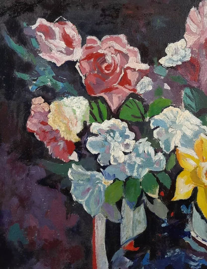 art-nature-morte-floral-fleurs-vase-peinture huile panneau