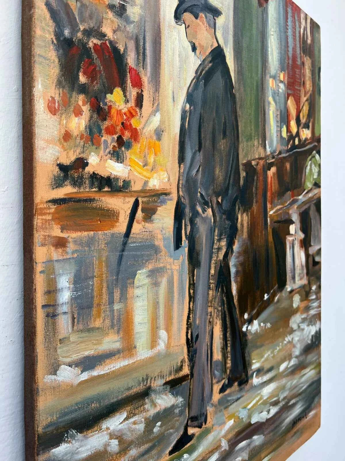 art peinture huile sur toile personnage homme en fraque et chapeau haut de forme d'après Manet