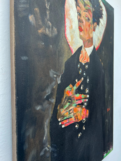 art-decoration-tableau-peinture-huile-toile-moderne-portrait-homme-d'apres Egon Schiele