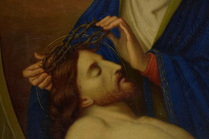 Vers 1850-1900, Tableau ancien "Pietà à la couronne d'épines", huile, 92 x 71,5 cm