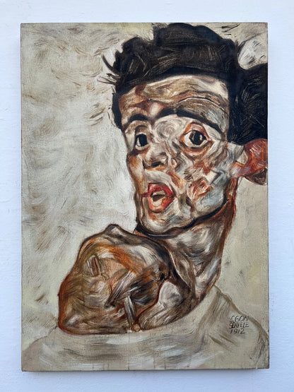 art-decoration-tableau-peinture-huile-toile-moderne-portrait-jeune-homme-d'apres Egon Schiele