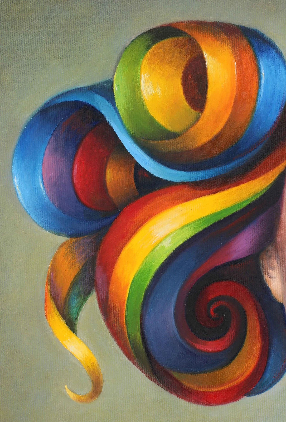 art-decoration-tableau-peinture-huile-toile-surrealste-portrait-femme-arc en ciel-perles