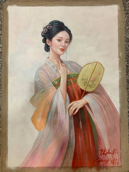 Portrait-traditionel-Peinture à l'huile sur toile "Beauté classique" peinte à la main chinoise par Chen Yifei