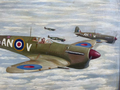 art-decoration-tableau-peinture-huile-toile-scene-guerre-aerienne-Spitfires