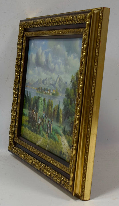 Tableau ancien, Vue sur l'île des femmes, copie d'après Josef Hofbauer (1948), huile