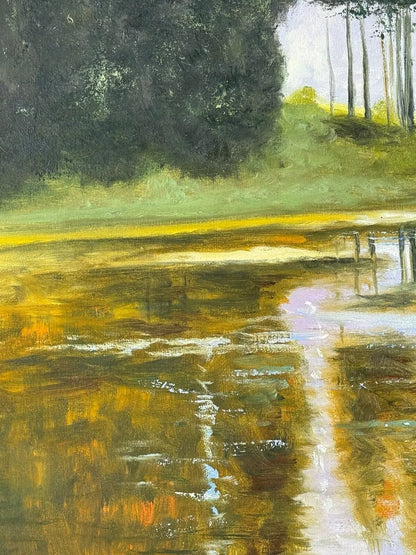 art-decoration-tableau-peinture-huile-toile-paysage-etang-enchanté-reflet-arbres