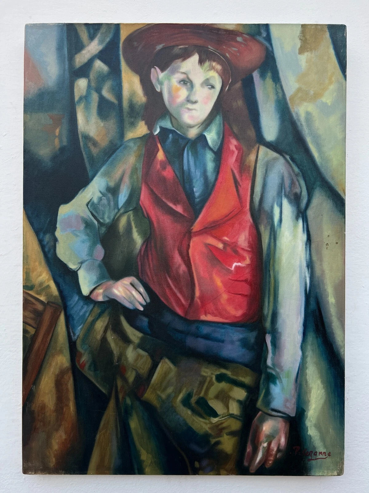 art-decoration-tableau-peinture-huile-toile-portrait-jeune homme-d'après Cezanne