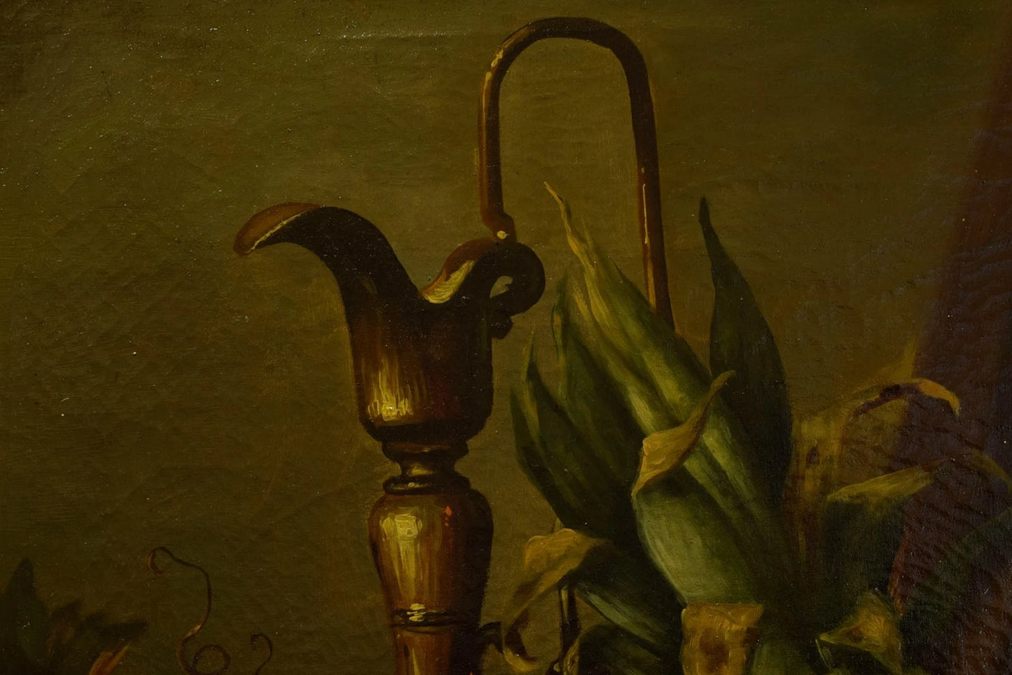 Nature morte 1850-1900 aux fruits et pichet, huile, 68,5 x 55,5 cm