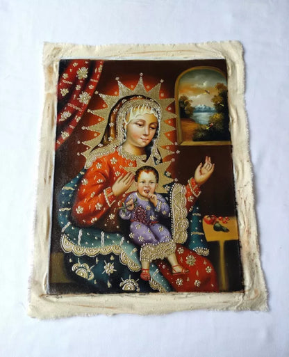 Vierge à l'Enfant, Peinture à l'huile peinte à la main, Art catholique, Peinture Cuzco