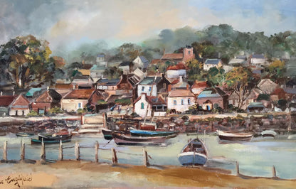 art-decoration-tableau-peinture-huile-toile-Tableau original "PORT", signé : Ira Englefield