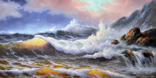 art-decoration-tableau-peinture-huile-toile-paysage-marin-vague-ocean-pacifique-rocher