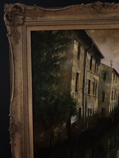 paysage marin venise canal huile sur panneau carton