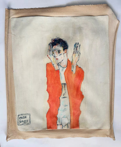 art-decoration-tableau-peinture-huile-toile-moderne-portrait-masculin-homme-d'apres Egon Schiele