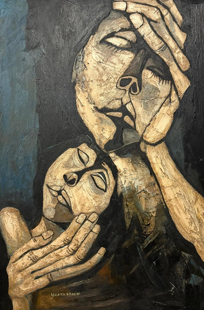 art-decoration-tableau-peinture-huile-toile-moderne-personnages d'apres OSWALDO GUAYASAMÍN