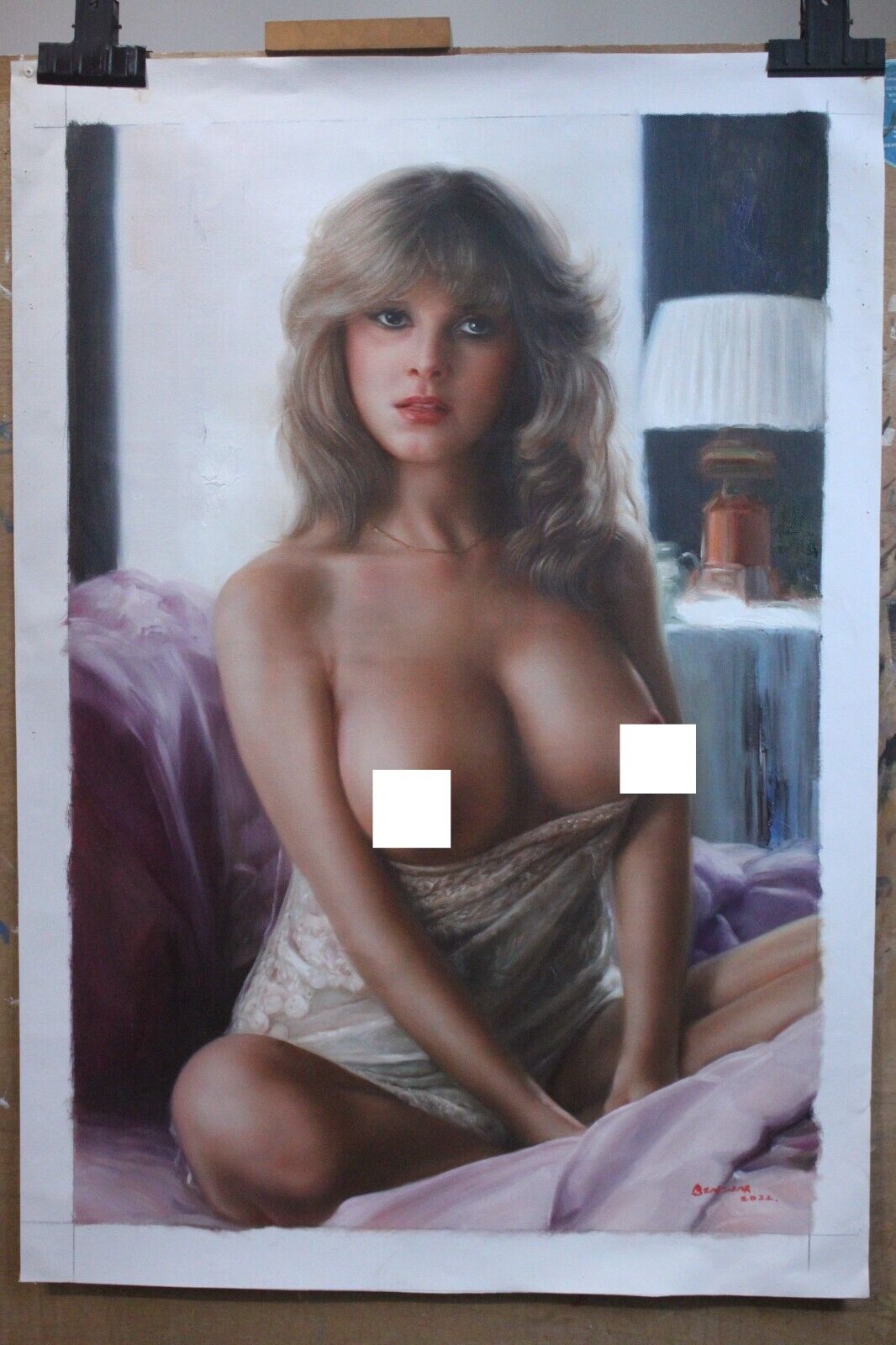 portrait  femme nue originale peinture huile sur toile signée