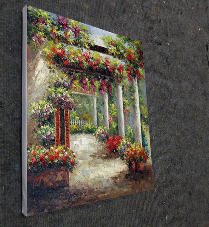 art-paysage-vue-mer-jardin-fleurs-peinture-huile sur toile