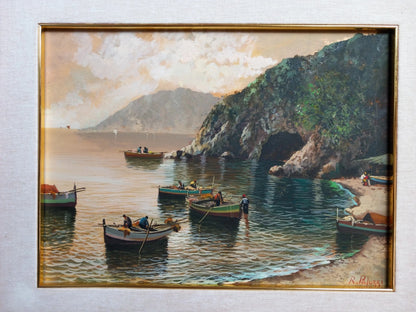 Peinture à l'huile sur panneau "marine" bateaux