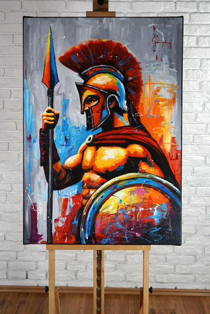 art-decoration-tableau-peinture-huile-toile-portrait-moderne-guerrier-Leonidas