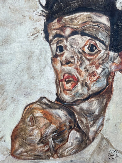 art-decoration-tableau-peinture-huile-toile-moderne-portrait-jeune-homme-d'apres Egon Schiele