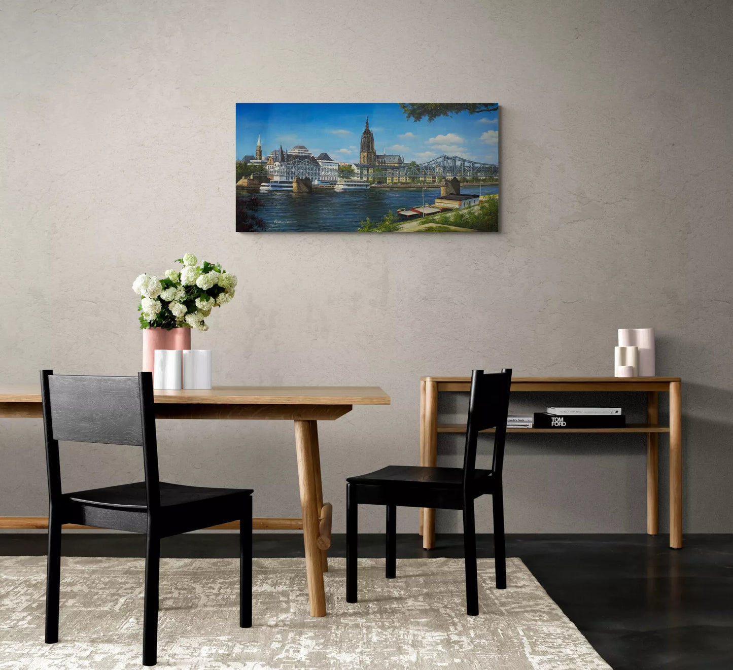 Peinture à l'huile 60 x 120cm skyline ville ville de Francfort peinte à la main huile sur toile