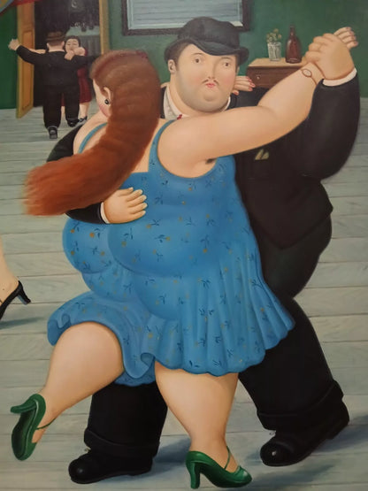 art-decoration-tableau-peinture-huile-toile-portrait-femme-homme-danseur-d'apres Botero (Copie)
