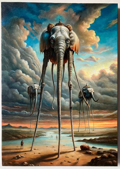 art-decoration-scene-elephant-surrealisme-peinture-huile-toile