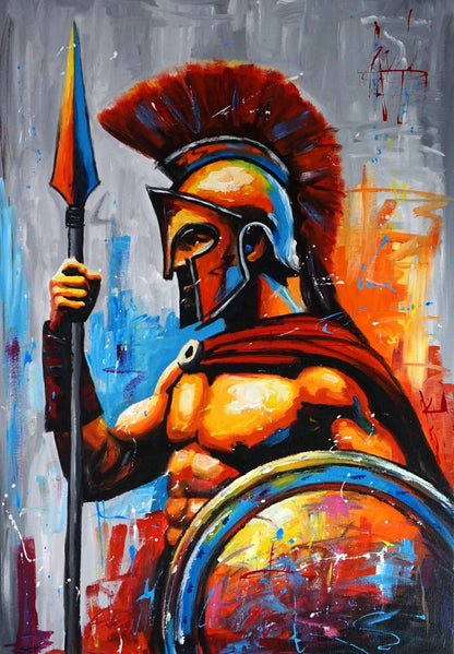 art-decoration-tableau-peinture-huile-toile-portrait-moderne-guerrier-Leonidas