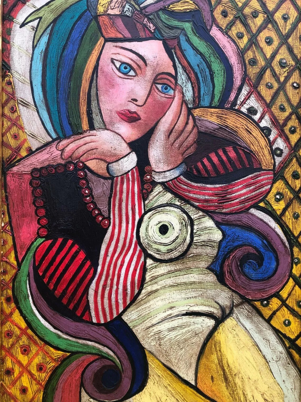 art-decoration-tableau-peinture-huile-toile-portrait-feminin-femme-pensive-erotique