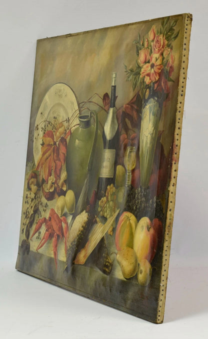 1908 Tableau ancien nature morte, huile, signé et daté, 85 x 72,5 cm