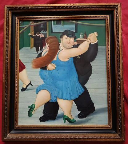 art-decoration-tableau-peinture-huile-toile-portrait-femme-homme-danseur-d'apres Botero (Copie)