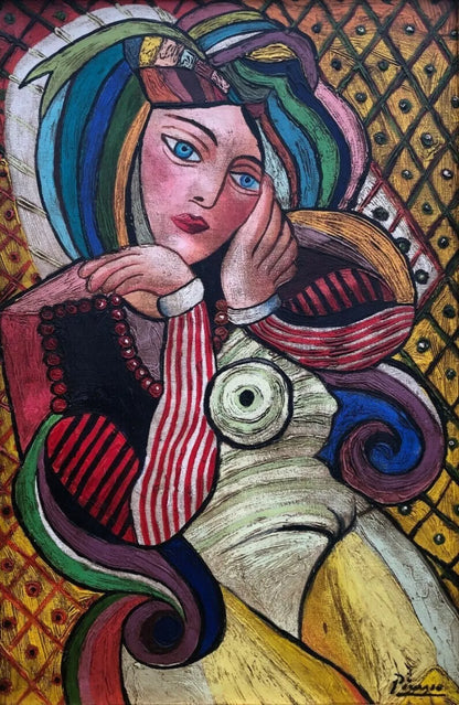 art-decoration-tableau-peinture-huile-toile-portrait-feminin-femme-pensive-erotique