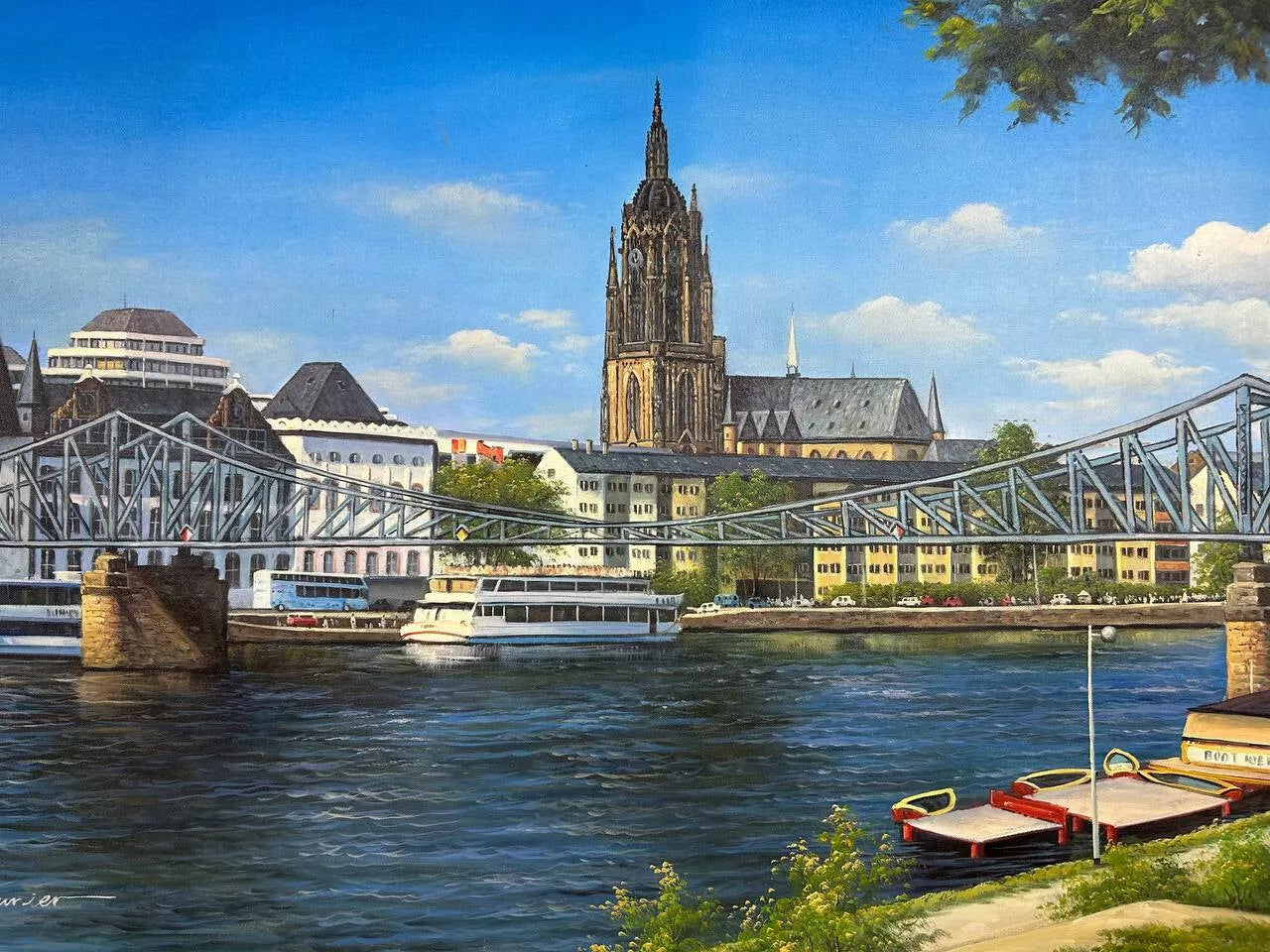 Peinture à l'huile 60 x 120cm skyline ville ville de Francfort peinte à la main huile sur toile