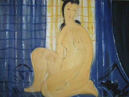 peinture à l'huile chinoise 100 % peinte à la main femme beauté chinoise nue par Lin Fengmian