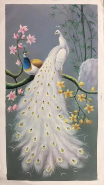 art-decoration-tableau-peinture-huile-toile-animal-oiseaux-paons