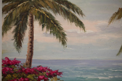 Maison de plage espagnole peinture huile sur toile - Palmiers Impressionnisme Originale