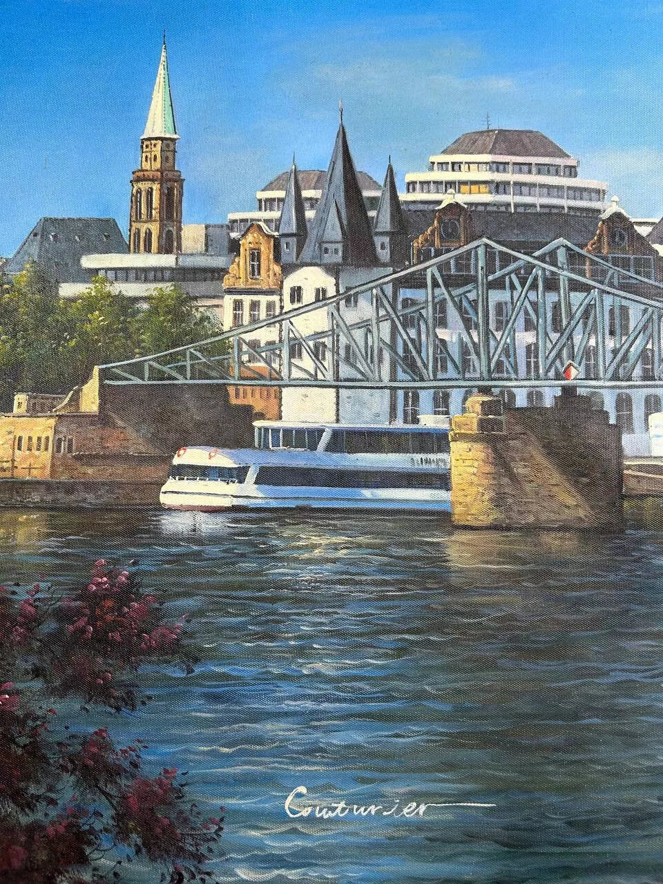 Peinture à l'huile 60 x 120cm skyline ville ville de Francfort peinte à la main huile sur toile