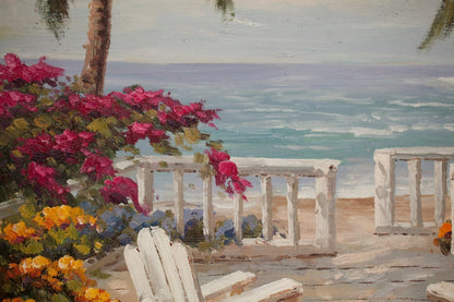 Maison de plage espagnole peinture huile sur toile - Palmiers Impressionnisme Originale