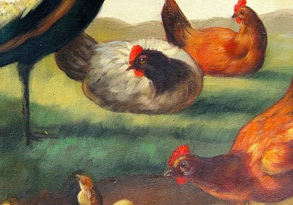 art-decoration-tableau-peinture-huile-toile-animal-paon-volaille