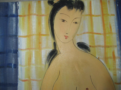 peinture à l'huile chinoise 100 % peinte à la main femme beauté chinoise nue par Lin Fengmian